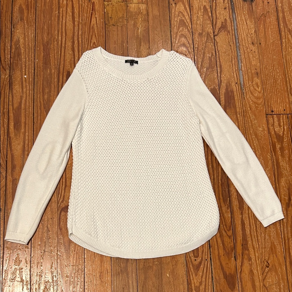 Chic Cream Sweater with Brown Elbow Accents
